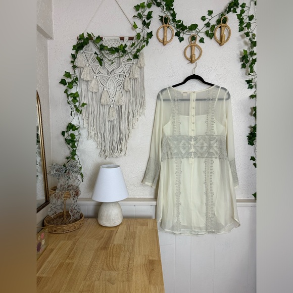 Sundance 100% Silk Beaded & Embroidered Midi Dress Size 10 With Slip Coastal - Picture 16 of 16